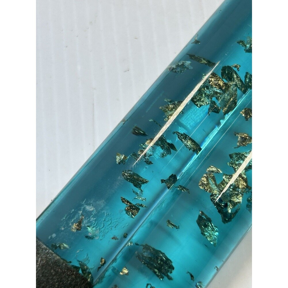 Vintage MCM Lucite Acrylic Taper Candles Teal Blue Gold Foil Flecks Pair
